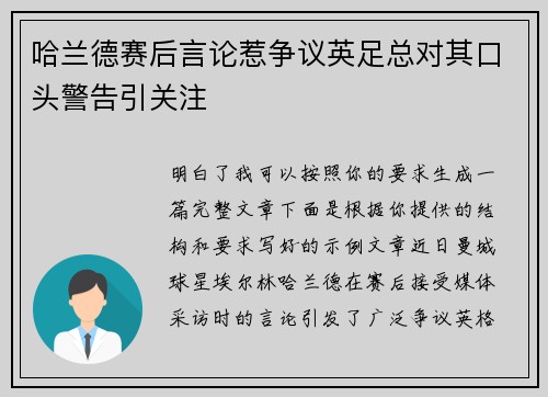 哈兰德赛后言论惹争议英足总对其口头警告引关注